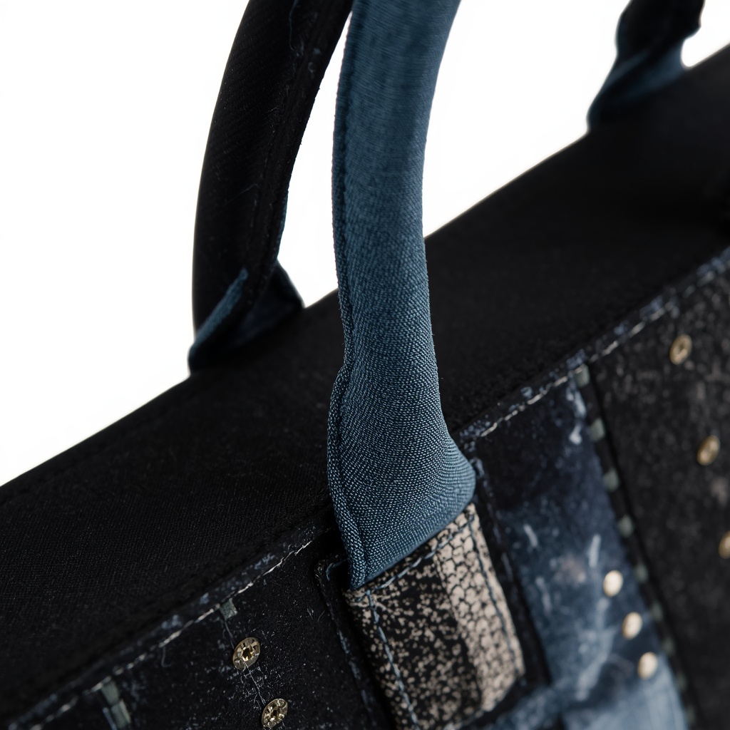 Sac à main upcyclé – "Patchwork Géométrique Noir & Bleu" – Image 2