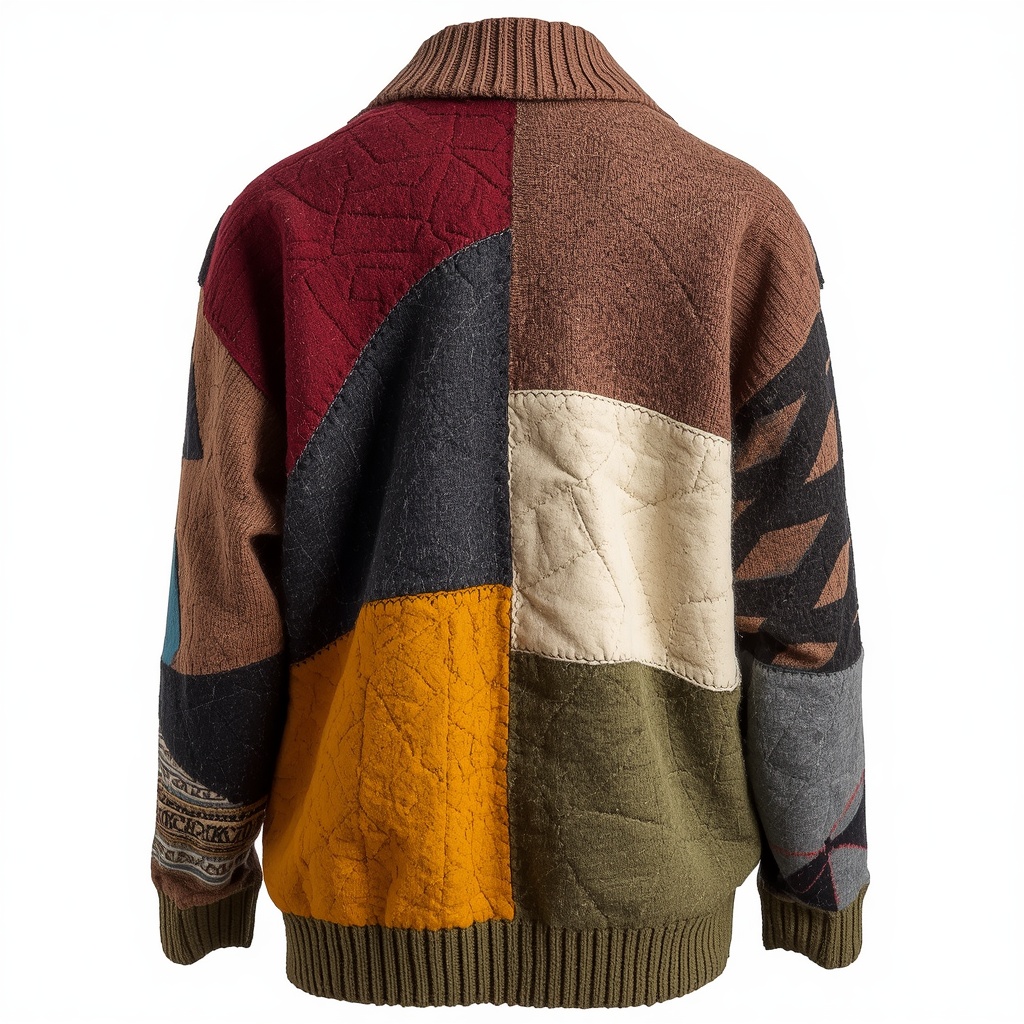 Pull patchwork en laine upcyclée – "Mosaïque Colorée" – Image 2