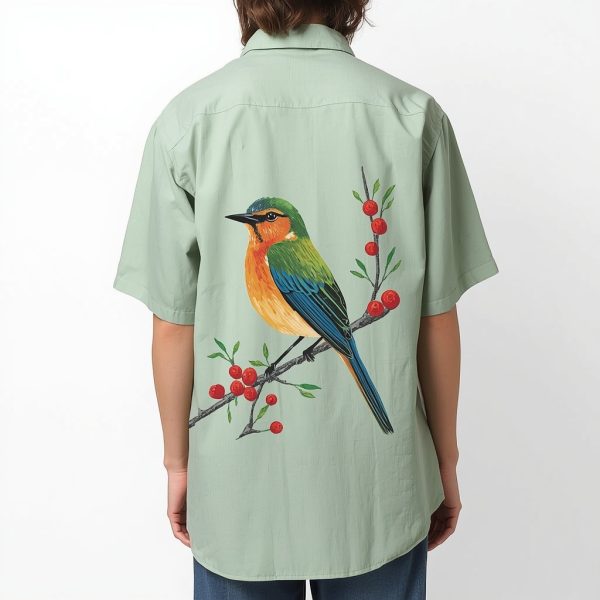 Chemise en lin upcyclée – « L&rsquo;Oiseau et les Baies »