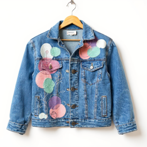 Veste en jean upcyclée – « Rêve Pastel »