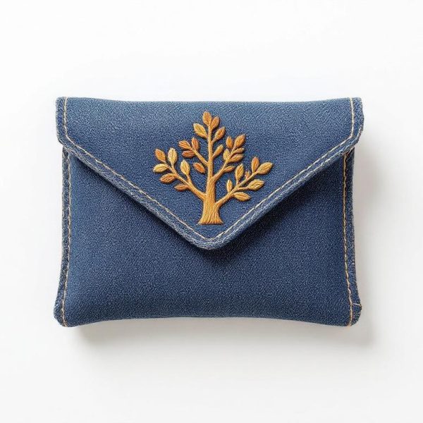 Porte-monnaie en jean upcyclé – « Arbre de Vie »